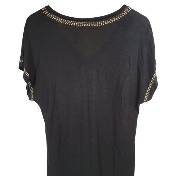 SPaNNER Black Gold Studded V Neck Short Sleeve Rayon Tunic Top M New With Tags - Picture 5 of 12